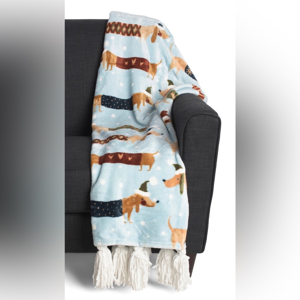 Dachshund themed holiday throw blanket